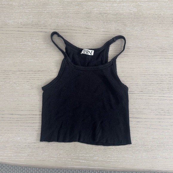 Eterne Tops - Eterne Black Ribbed Cropped Tank Top